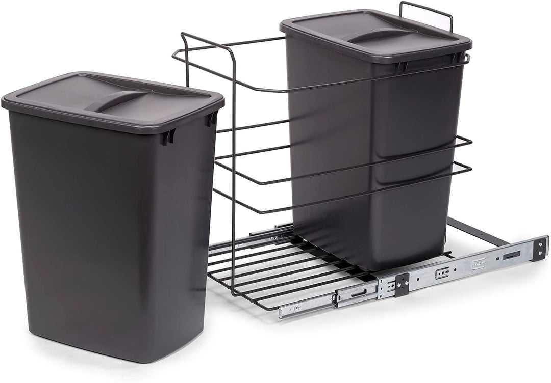 Emuca - Recycling-Behälter für die Küche, 2 x 35 L, Bodenbefestigung und Handauszug, Anthrazitgrauer