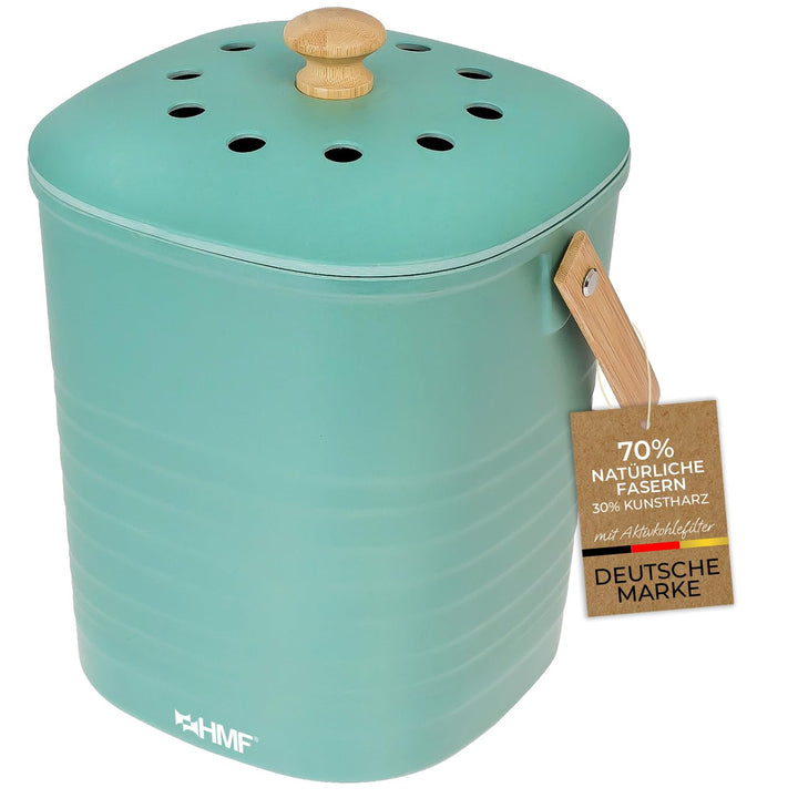 HMF Nachhaltiger Biomülleimer Küche, Geruchsdichter Komposteimer mit Deckel | 3 Liter | Grün Grün 3