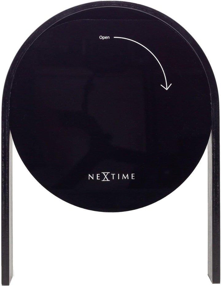 NeXtime ausgefallende Tischuhr 5225ZW Noa Table, Holz, schwarz 27x21x6,5cm, Ø 21 cm
