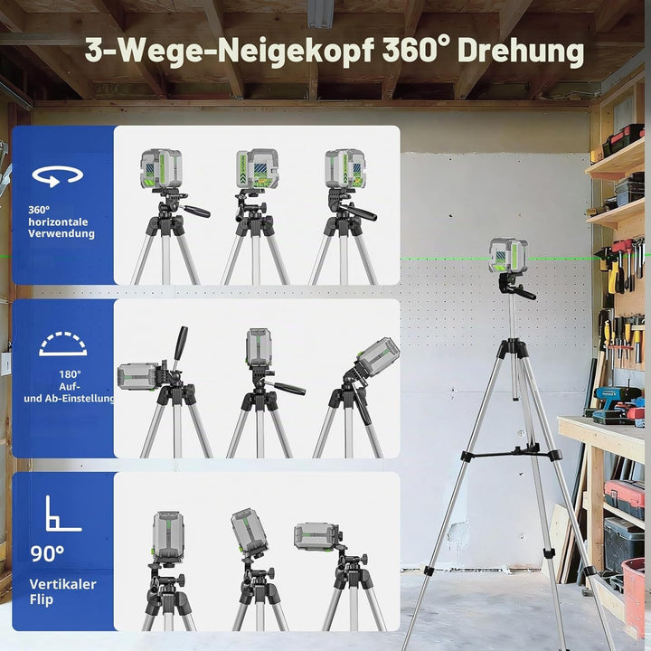 Huepar Pro Nivellierger mit 140 cm Stativ, selbstnivellierend, wiederaufladbar Pulsmode, umschaltbar