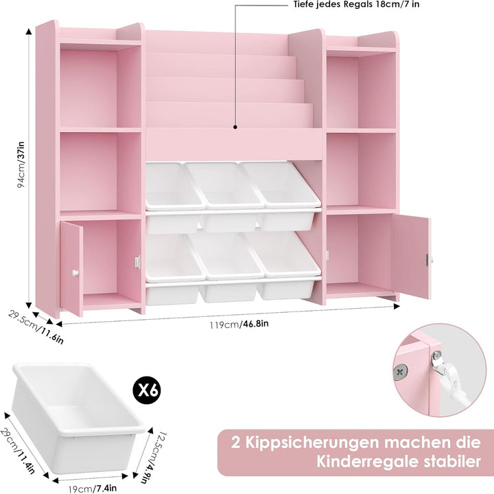FOREHILL Kinderregal mit Kinderbücherregal Kinderzimmer Möbel aus Holz Bücherregal für Kinder mit Au