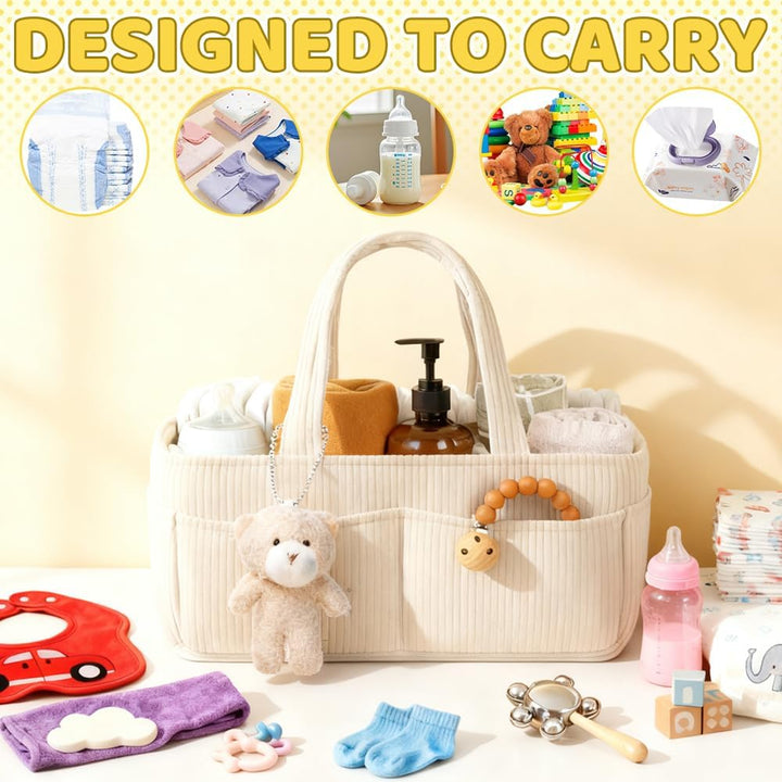 Wickeltasche Organizer, Tragbarer Wickelkorb mit Fächern & Griffen, Large Wickel Organizer, Diaper C