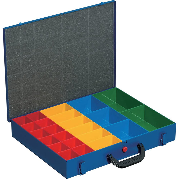 Kleinteilekoffer, 454120 Stahlblech, EuroPlus Metall 44/23x63, blau, 23 Einsätze, dicht schliessend