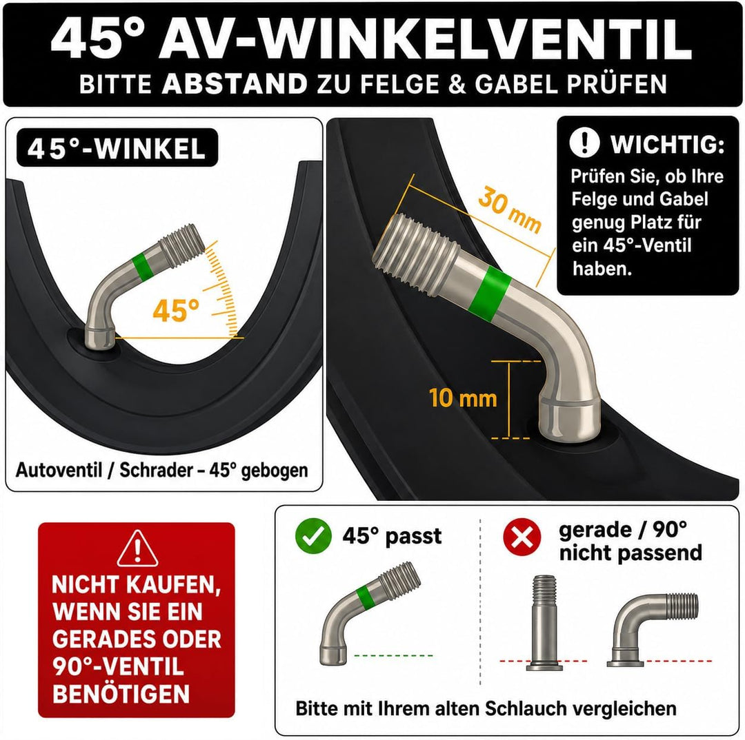 E Scooter Reifen 10x2.50 (60-152) und Schlauch Set (Profil A-3031) mit 45° AV Edelstahl-Winkelventil