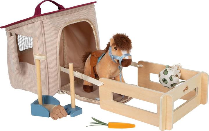 small Foot Spielset Pferd mit Stall und Zubehör in der Tasche, Plüschpferd mit vielseitiger REIT- un