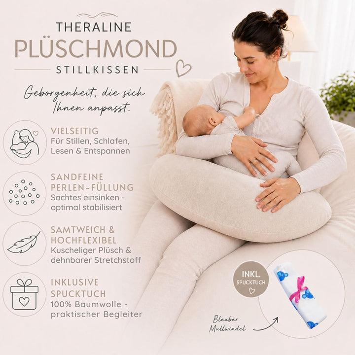 Kinderhaus Blaubär Set Theraline Plüschmond Stillkissen & Bauchstützkissen mit Stoffwindel Schmuse-