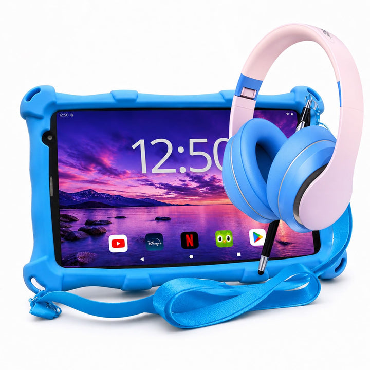 AngelTech Kinderpaket PRO MAX - Kinder Tablet PRO MAX + Kinder Kopfhörer - Android 14 - Kombi Paket