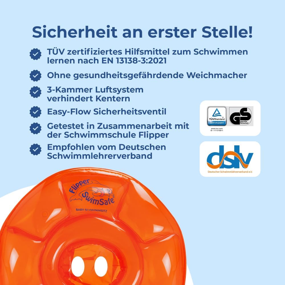Flipper SwimSafe 1040 - Schwimmsitz für Babys ab 3 Monaten, Schwimmhilfe mit 3 Luftkammern und ohne