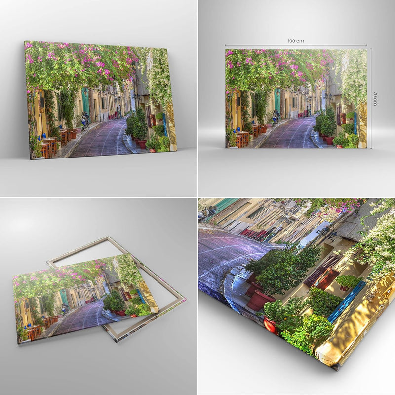 Bilder auf Leinwand 100x70cm Leinwandbild Strasse dekoration blumen griechenland Gross Wanddeko Bild