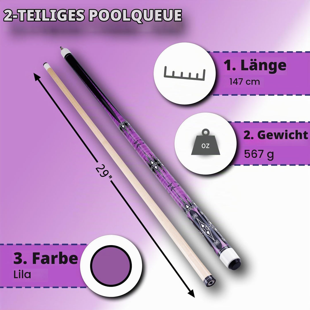 58" Pool Billard Queue with 13mm Tip,19 20 oz Billiard Cue,Schwarz oder Weiss，1/2 Maple Queue Sticks