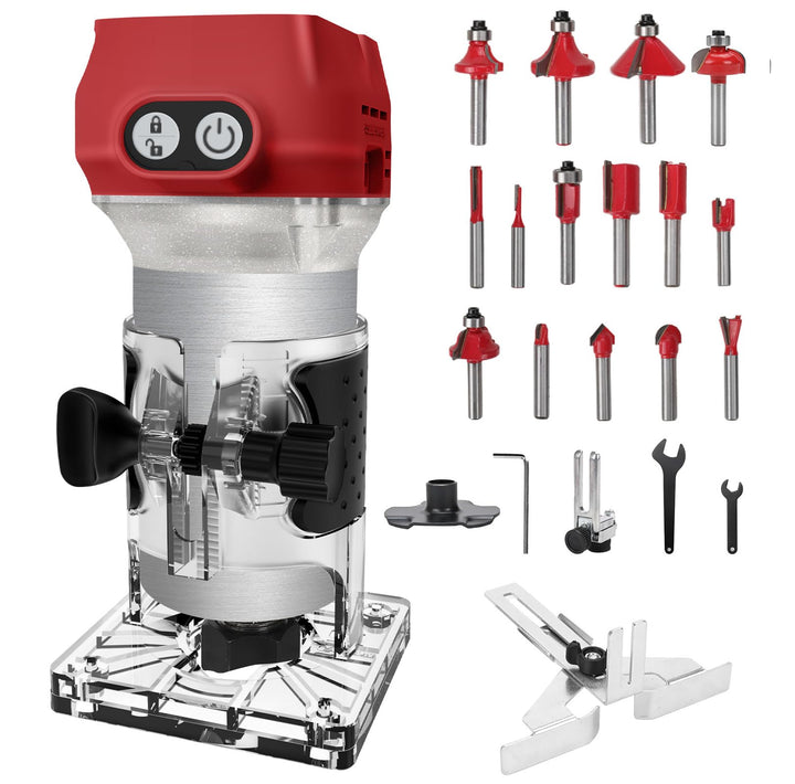 Akku Oberfräse mit 6 Geschwindigkeiten für Milwaukee 18V (ohne Akku) | 800W, Bürstenlose Kantenfräse