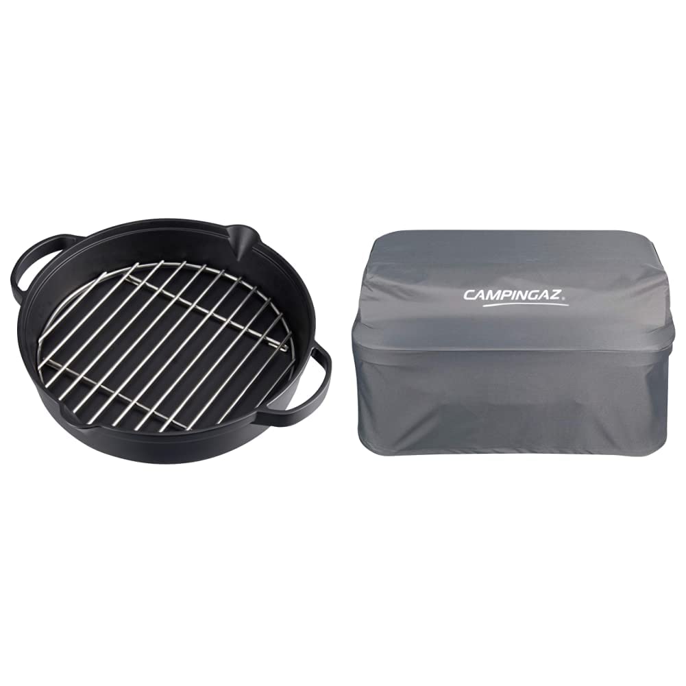 Campingaz Bratpfanne aus Gusseisen mit Grillrost aus Edelstahl, Ø 31,6 cm & Abdeckhaube für Attitude