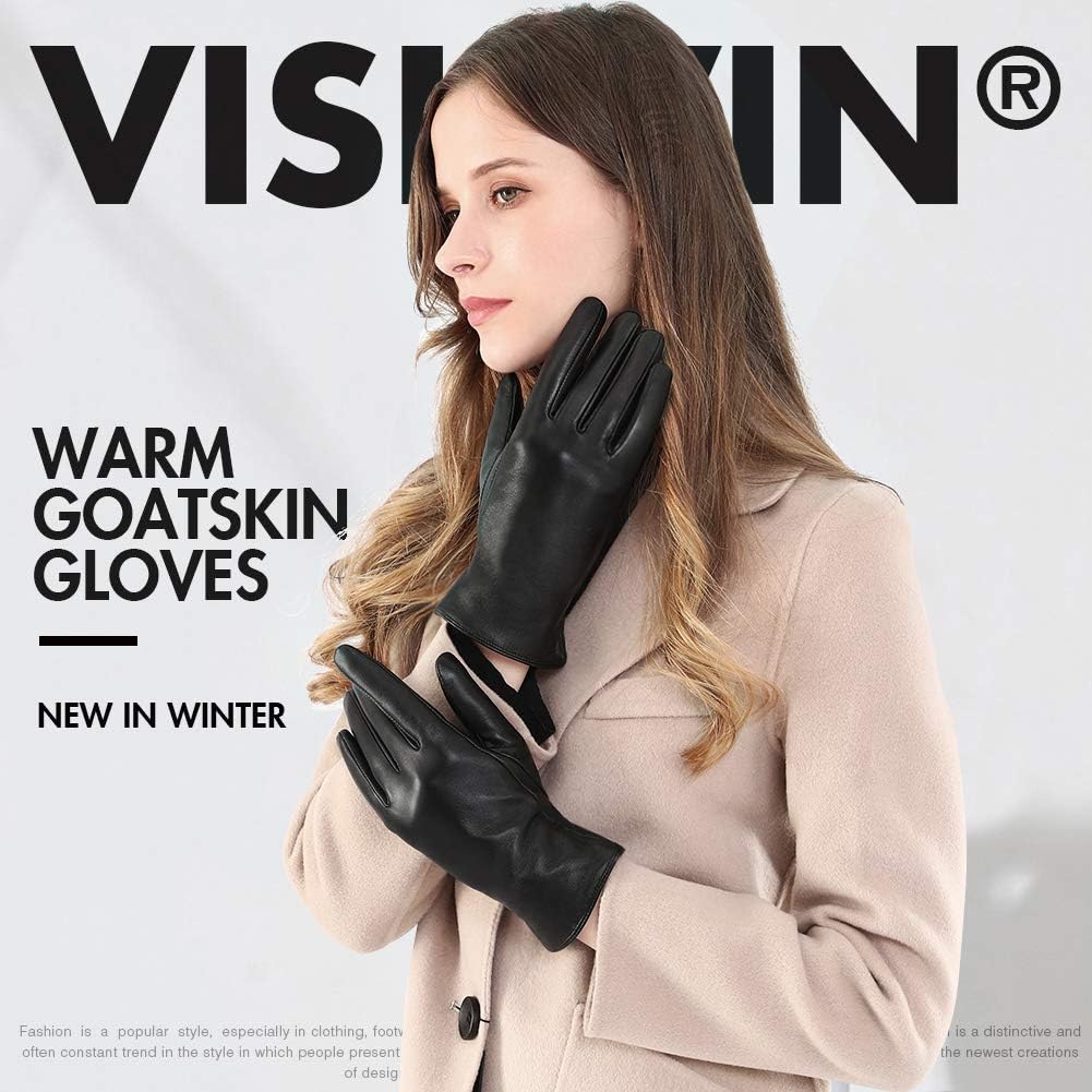 vislivin Vollhand Touchscreen-Handschuhe für Damen Leder Handschuhe Warmer Winter SMS Autofahren Han