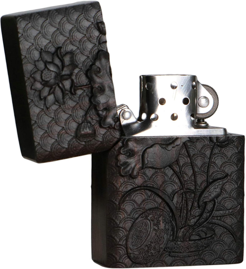 Generic Natürliches Ebenholz-Feuerzeug für Zippo-Einsatz-Set (Lotus 2), 1 Stück (1 Stück) Lotus 2