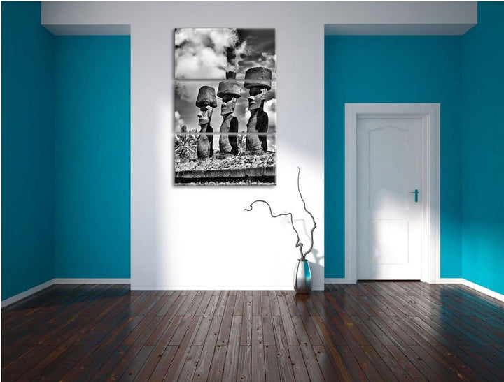 Pixxprint Moai Statuen auf den Osterinseln als Leinwandbild/Grösse: 3 Teilig (120x80 cm) cm/Wandbild
