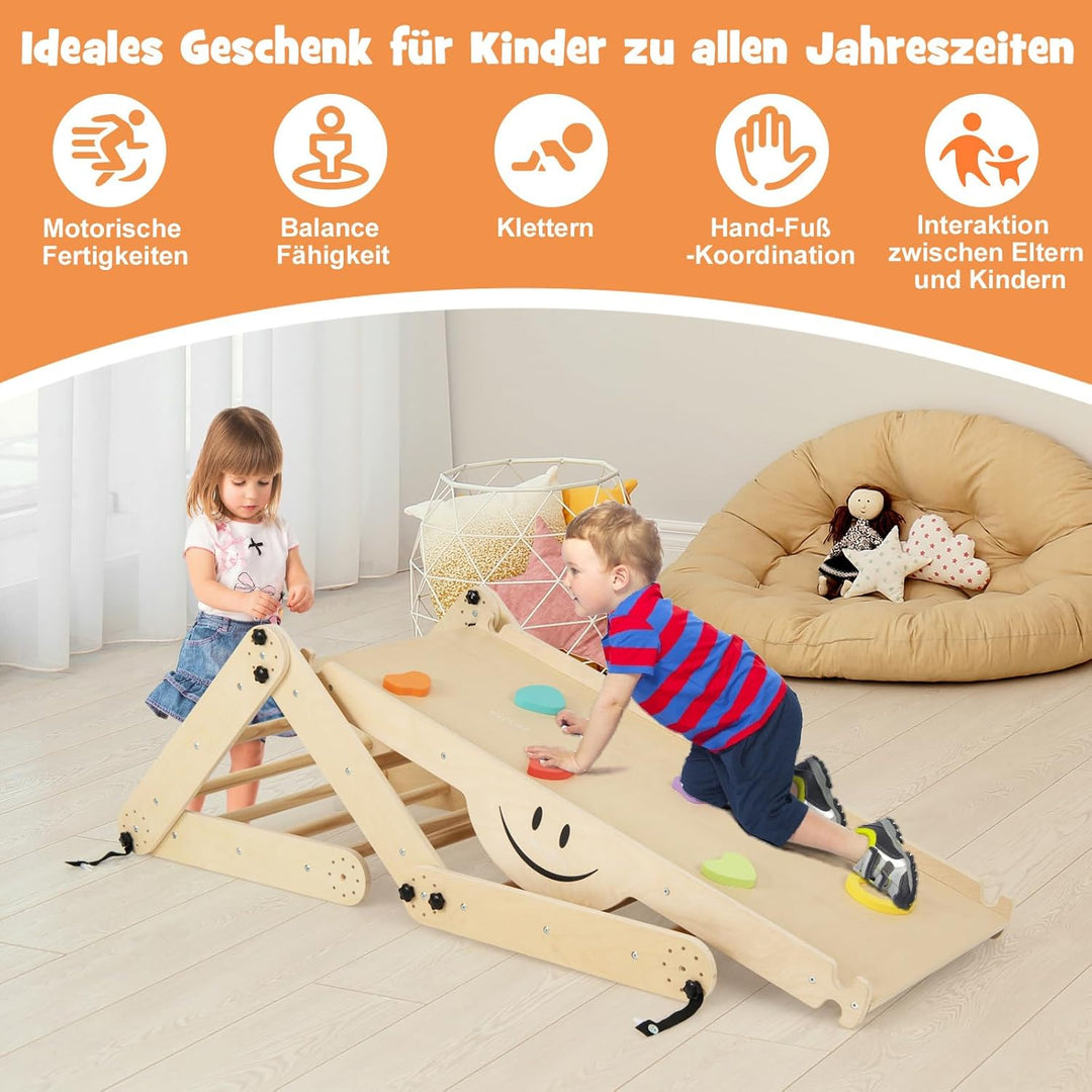 COSTWAY Klettergerüst Indoor, Kletterdreieck mit Rutsche, DIY Kletterleiter, Indoor Spielplatz umwan