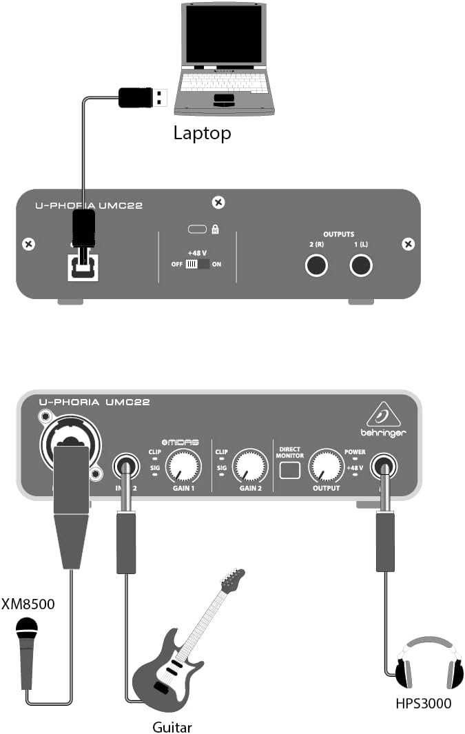 Samson C01 Studiomikrofon &amp; Behringer U-PHORIA UMC22 Audiophiles 2x2 USB Audio Interface mit Midas M