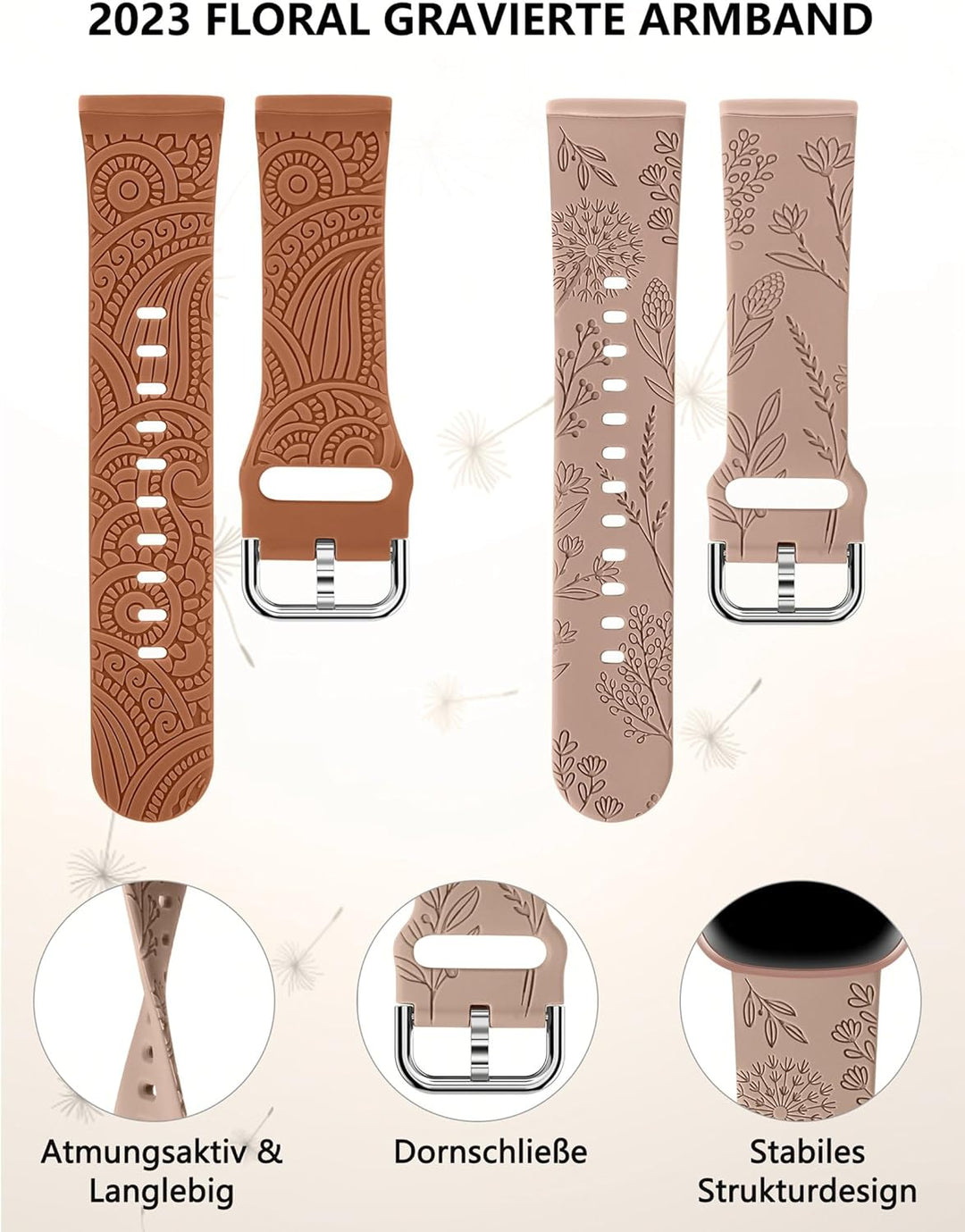 TOYOUTHS 2 Stück Floral Gravierte Armband kompatibel mit Fitbit Versa 4/Versa 3/Sense 2/Sense Armban