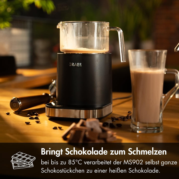 GRAEF Glas-Milchaufschäumer MS902, Induktion, 6 Automatik-Programme, Touch-Display, bis zu 400ml Mil