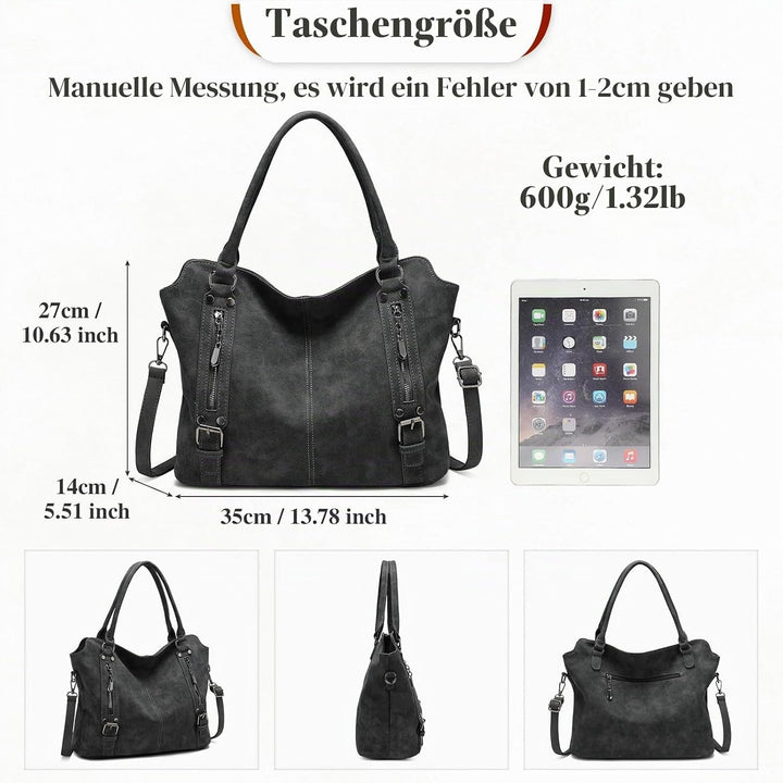 VINBAGGE Damen Handtasche PU Leder Henkeltasche Shopper Tasche Vintage Weiches Umhängetasche Schulte