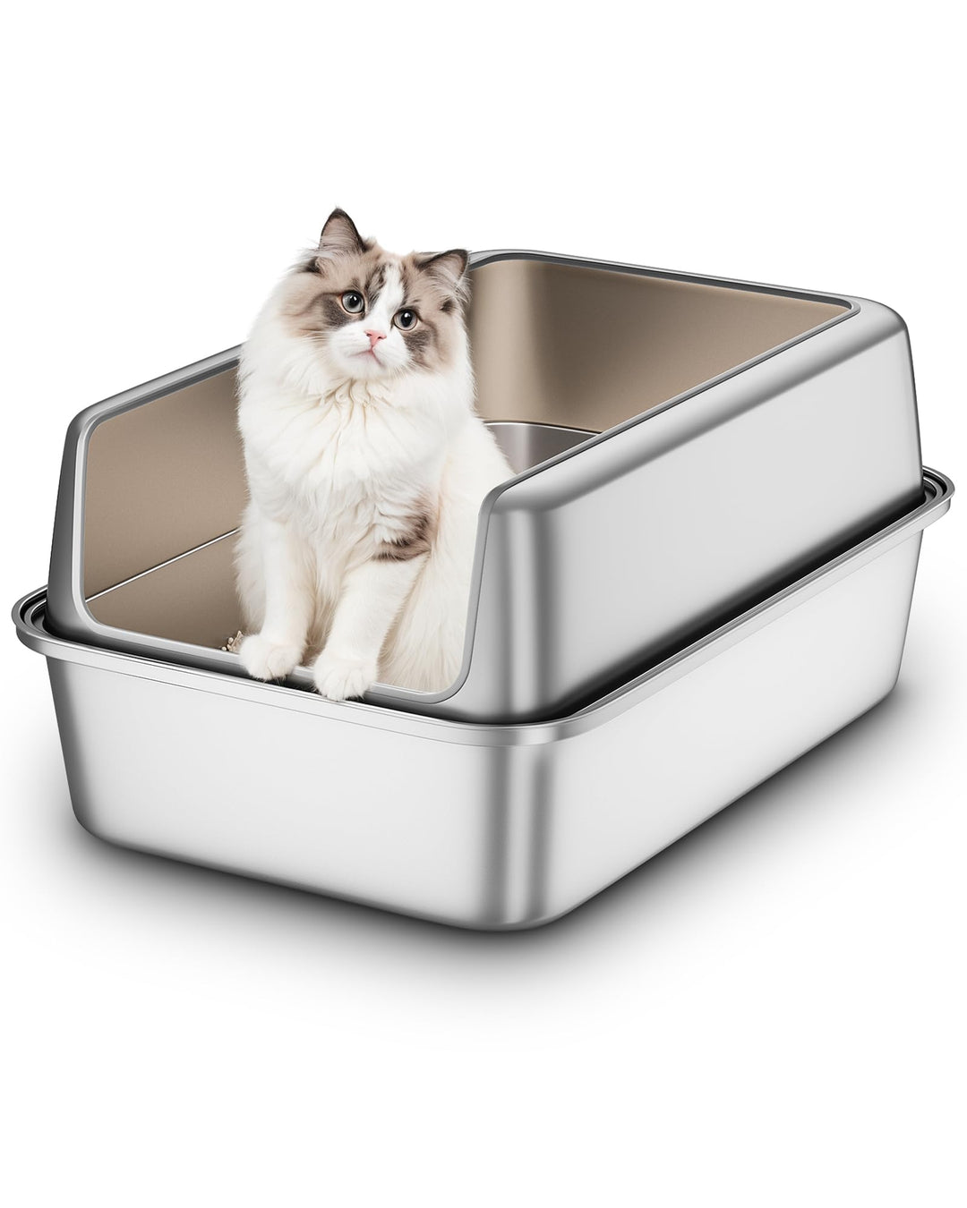 Katzenklo Edelstahl, VollMetall Katzentoilette Gross XXL, Katzenklo mit Abnehmbares Hoher Rand, Katz