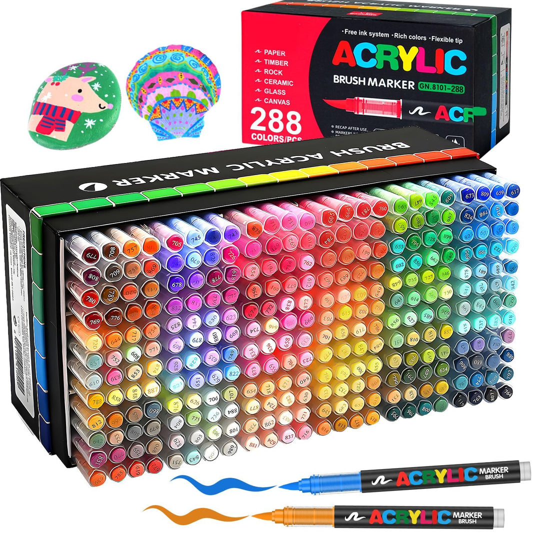Efimeso 288 Farben Acrylstifte für Steine Wasserfest,Pinselmalstifte auf Wasserbasis Acrylic Paint M