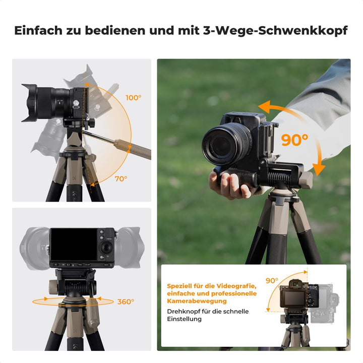 K&F CONCEPT Kamerastativ S255A3+BV01,Leichtes Stativ mit Tasche,190cm Handystativ,Tripod für Canon N