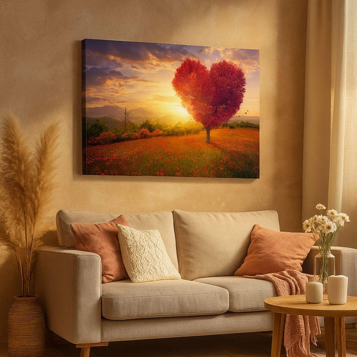 Bilder auf Leinwand Baum Wiese Blume Leinwandbild mit Rahmen 70x50cm Wandbilder Dekoration Wohnzimme