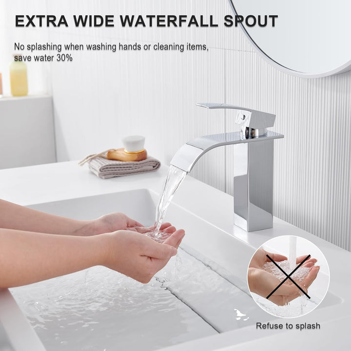 Wasserfall Wasserhahn Bad, Auralum Neuer verbesserte geräuscharmer Badezimmer Wasserhahn, Edelstahl