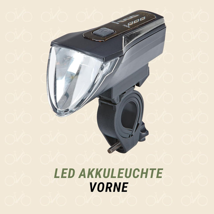 PROPHETE Fahrrad LED Akku-Beleuchtungsset – 70 Lux Scheinwerfer mit OSRAM LEDs, USB-C Wiederaufladba