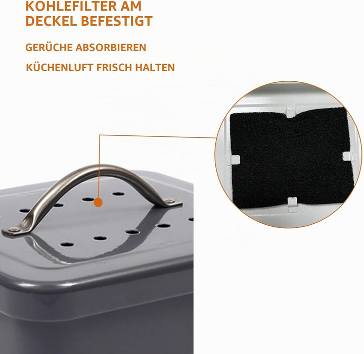 Metall komposteimer mit Deckel Küche biomülleimer Arbeitsplatte und Unterschrank Mini komposter, 6L