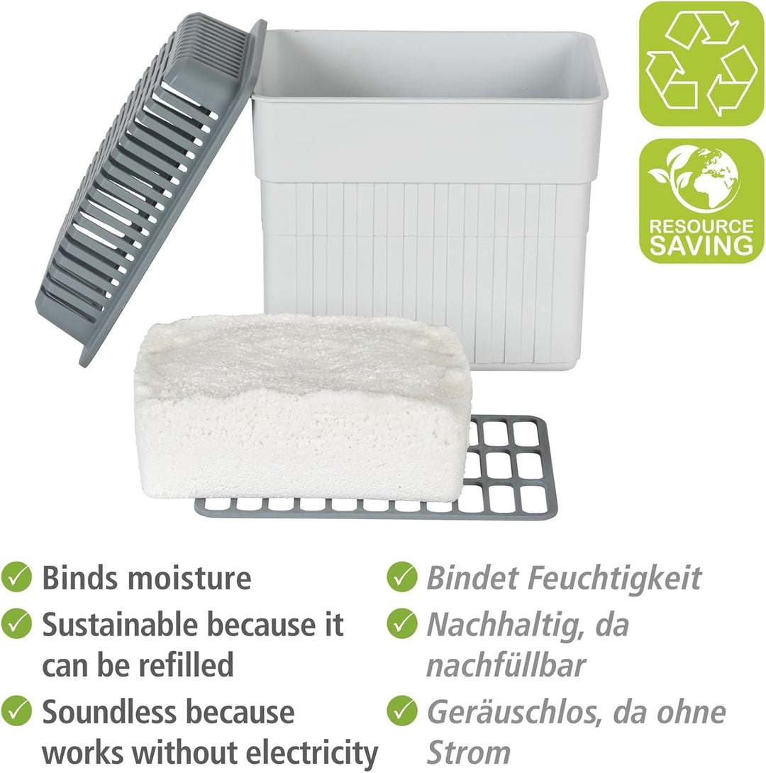 WENKO Feuchtigkeitskiller mit 2 kg Granulatblock, Raumentfeuchter, fasst bis zu 2,8 l Feuchtigkeit,