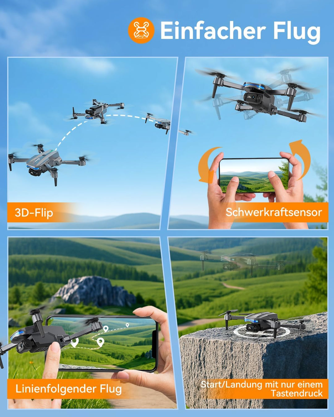 T29 C0 Drohne mit Kamera 1080P HD, Faltbare Mini Drohne für Kinder und Erwachsene, RC Quadrocopter f