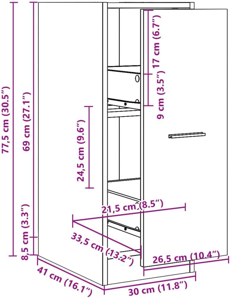 vidaXL Apothekerschrank, Ausziehschrank mit Stauraum, Allzweckschrank für Wohnzimmer Büro, Nischensc