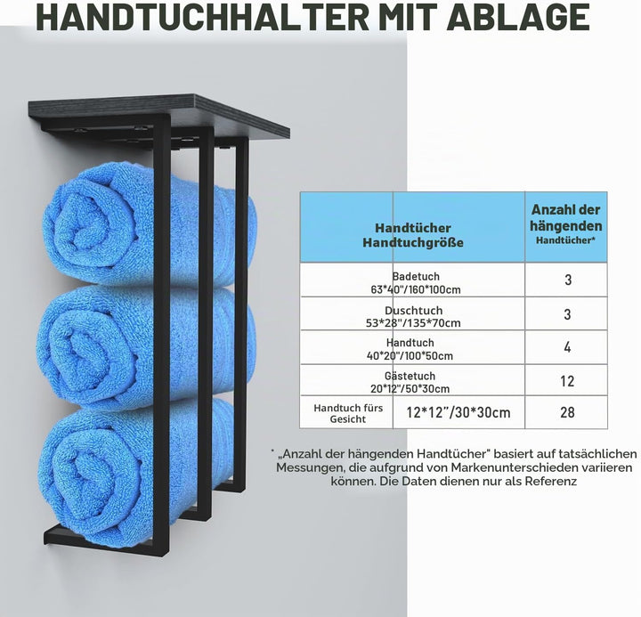Whimsii Handtuchhalter zur Wandmontage mit Regal, Badezimmer-Handtuchaufbewahrung für gerollte Handt