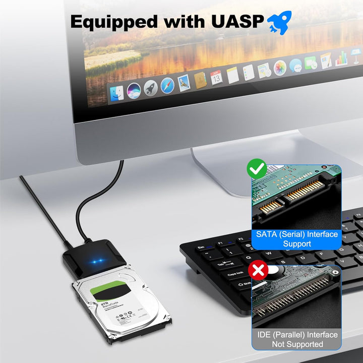 USB 3.0 auf SATA Adapter, USB C/USB3.0 auf SATAIII/II/I Festplattenadapter für 2,5 Zoll / 3,5 Zoll H