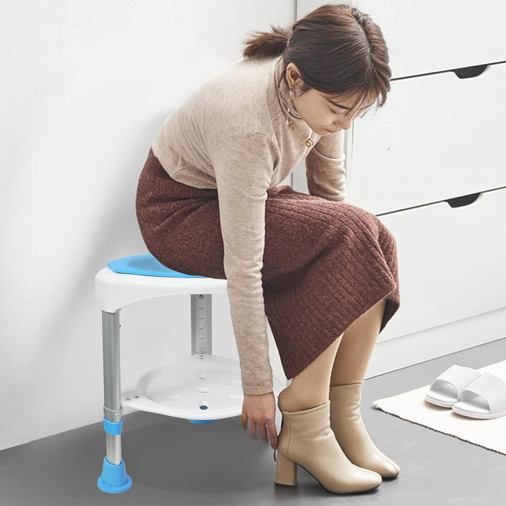Aufun Duschhocker Duschstuhl 360°Drehbar Badehocker und 45-57cm Höhenverstellbar, Alu und Kunststoff