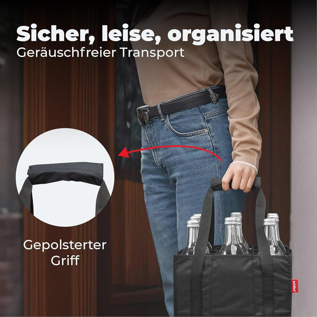 achilles Flaschentasche 9 Fächer je 1,5 Liter – Reissfester Flaschenkorb mit Klettband – Faltbarer F