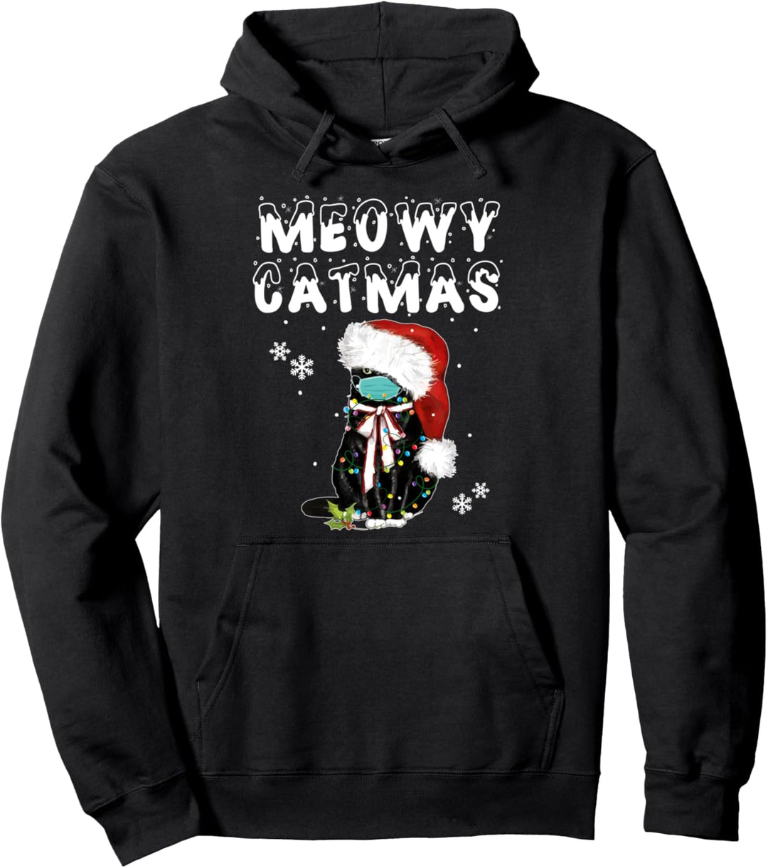 Meowy Catmas Black Cat Weihnachtsmaske Weihnachten Pullover Hoodie