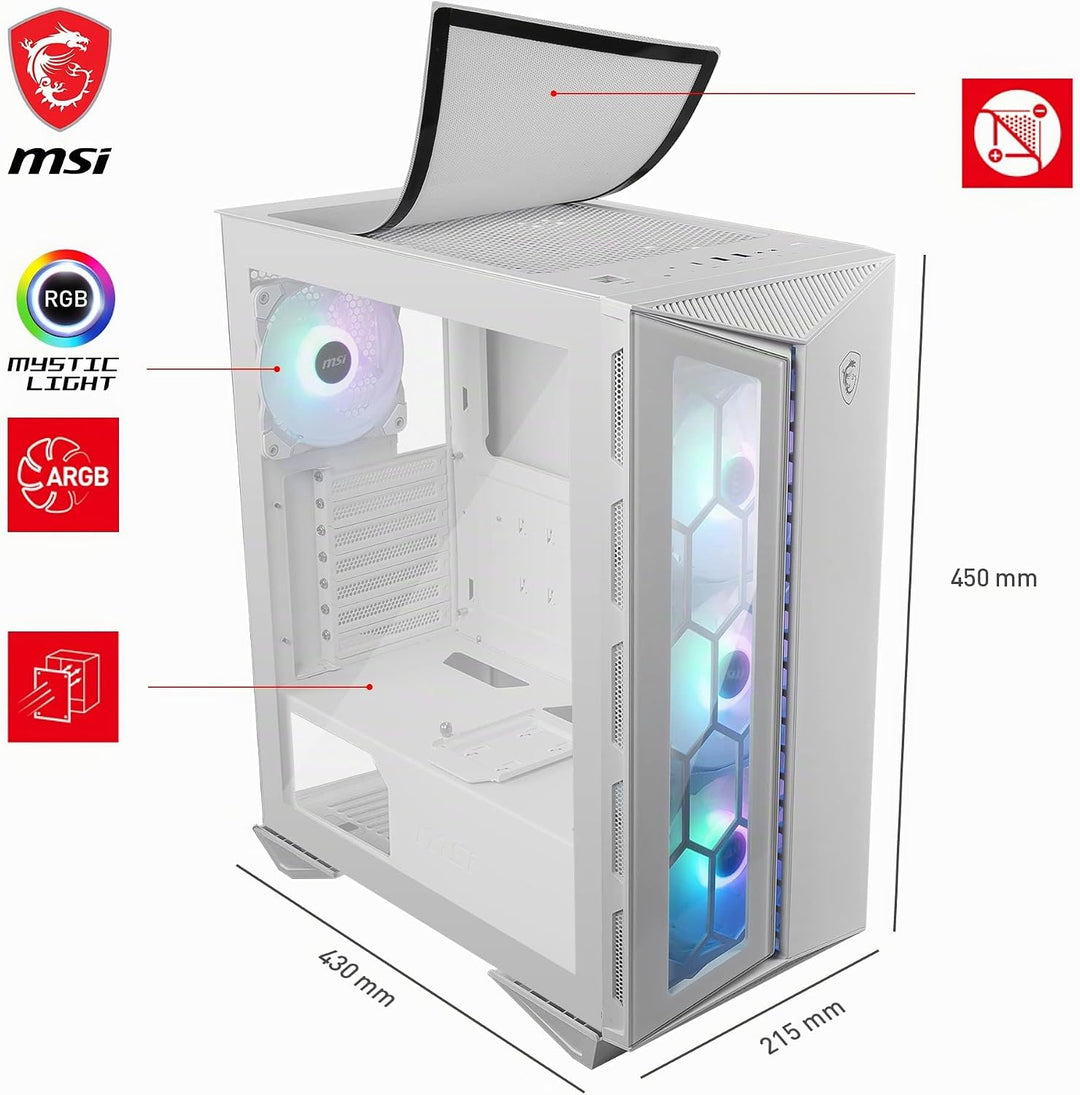 MSI MPG GUNGNIR 110R WHITE Mid-Tower PC Gehäuse - Gehärtetes Glas, unterstützt ATX, M-ATX, Mini-ITX,