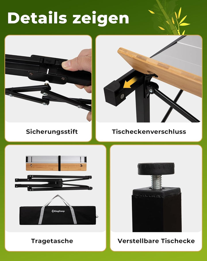 KingCamp Campingtisch klappbar Klapptisch mit Aluminiumrahmen Aufrollbare Tischplatte für 4-8 Person