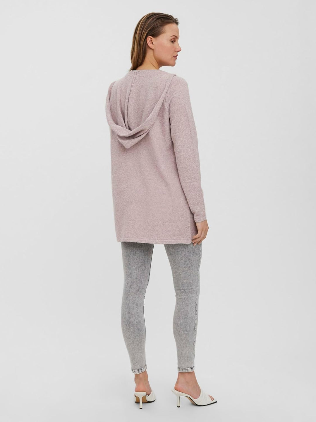 VERO MODA Damen Vmdoffy Ls Open Hood Cardigan Ga Noos Strickjacke, Woodrose/Detail:melange