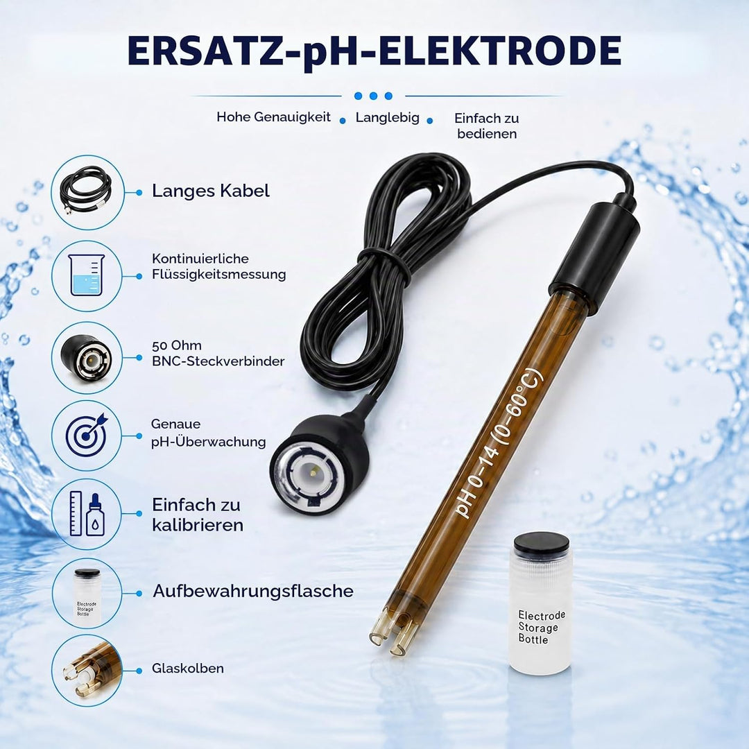 High Accuracy Combination pH Electrode for Continuous pH Monitoring, 0-14 pH Probe with 200 cm Long