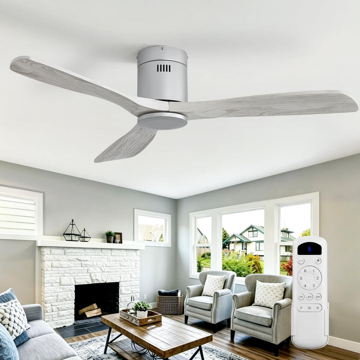 Sofucor Deckenventilator mit Fernbedienung, Deckenventilator aus Massivholz mit 3 Holzlüfterblätter,