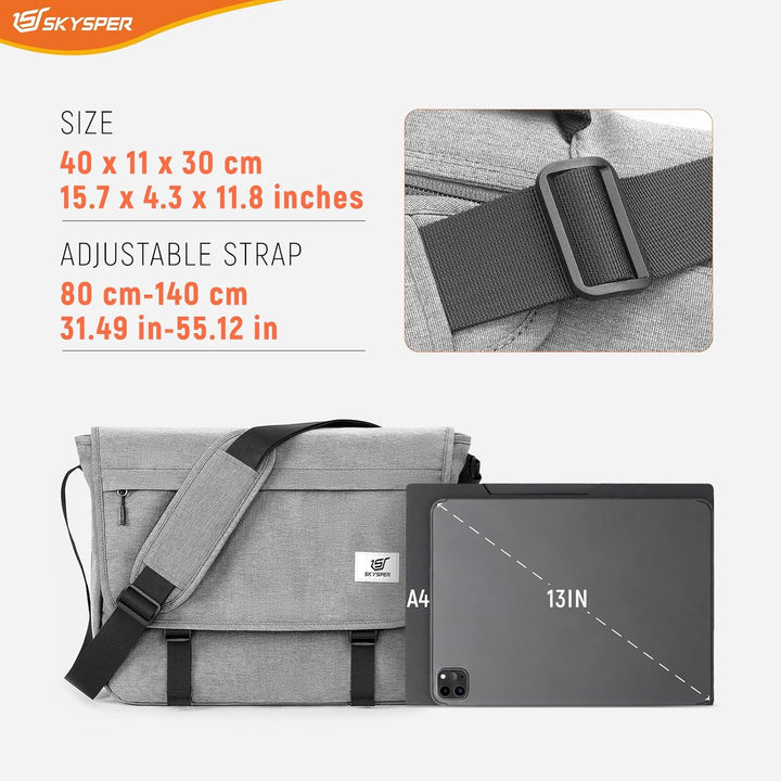 SKYSPER 15,6-Zoll Messenger Bag mit RFID-Schutz | Gross, für Herren &amp; Damen, Messenger-Stil, Anti-Di