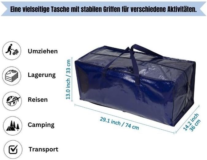 VENO 2-er Pack extra grosse Umzugstaschen mit Rucksackgurten, Umzugshelfer, starke Griffe und Reissv