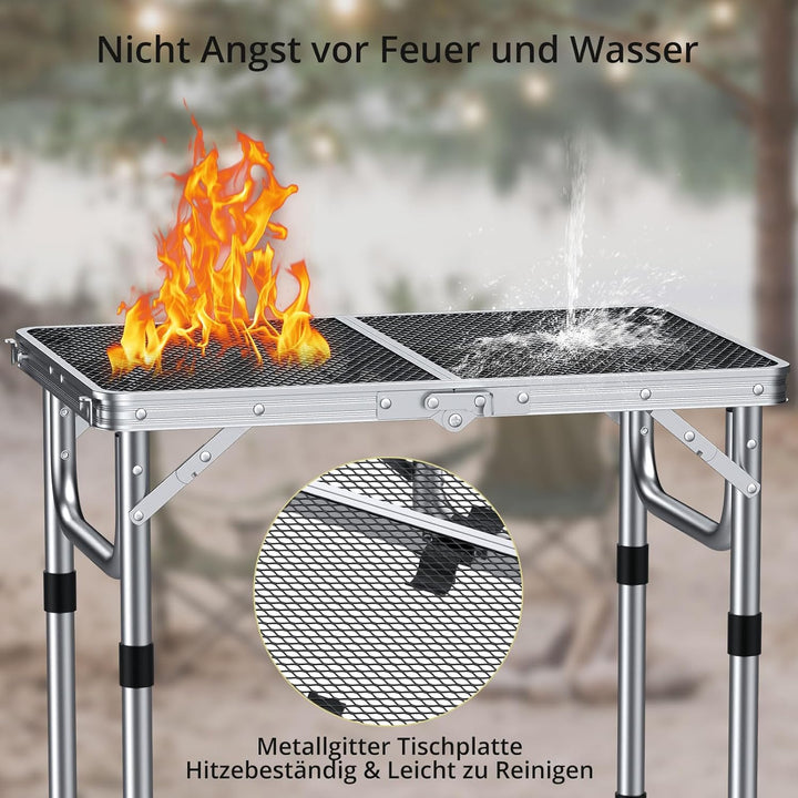 Anbte Campingtisch Klapptisch mit 3 Verstellbare Höhe Grilltisch aus Aluminium 60 * 40cm Koffertisch