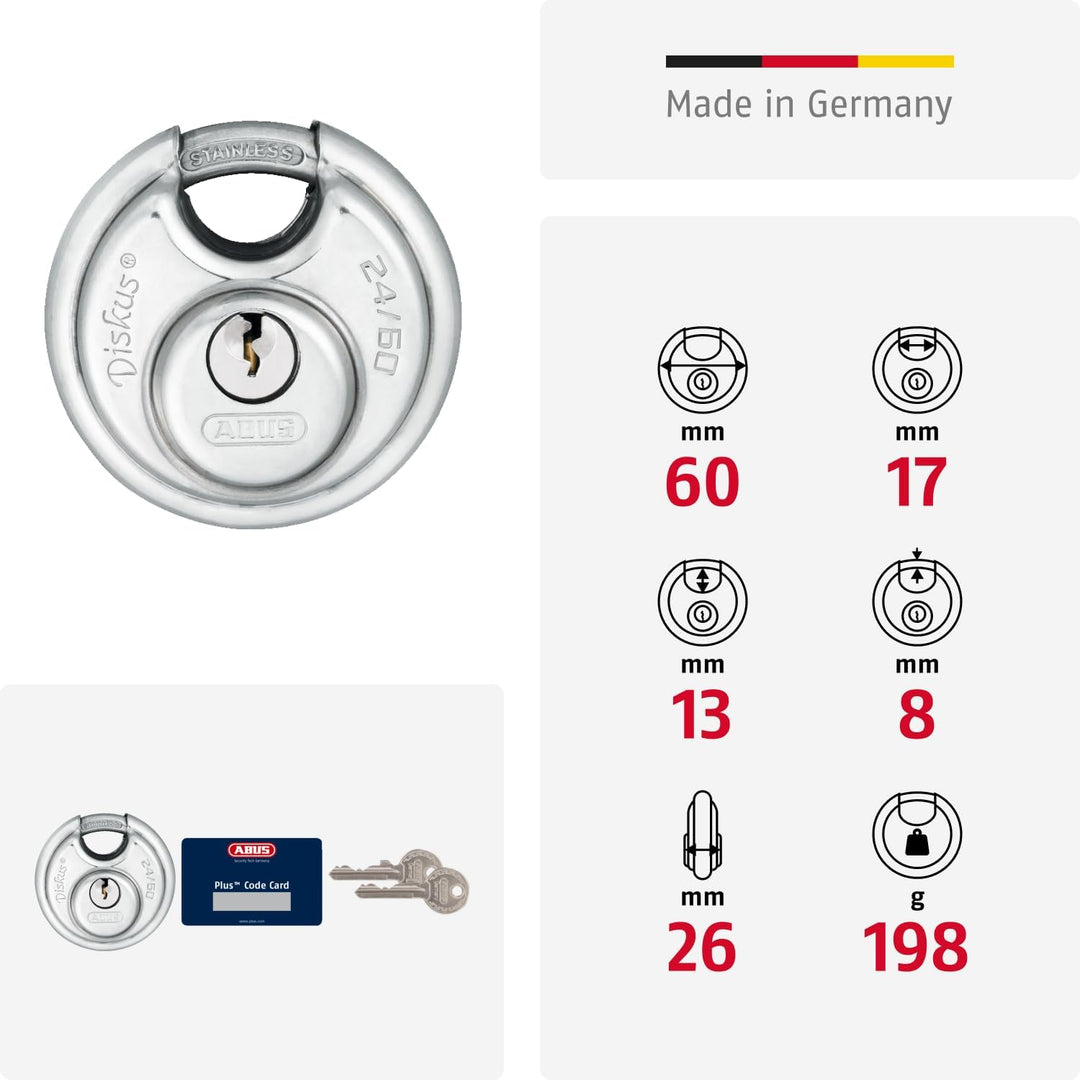 Abus - 24IB/60 60mm Diskus Vorhängeschloss Edelstahl Carded - ABU24IB60C, 60mm