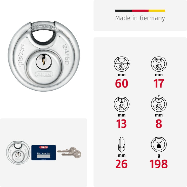 Abus - 24IB/60 60mm Diskus Vorhängeschloss Edelstahl Carded - ABU24IB60C, 60mm
