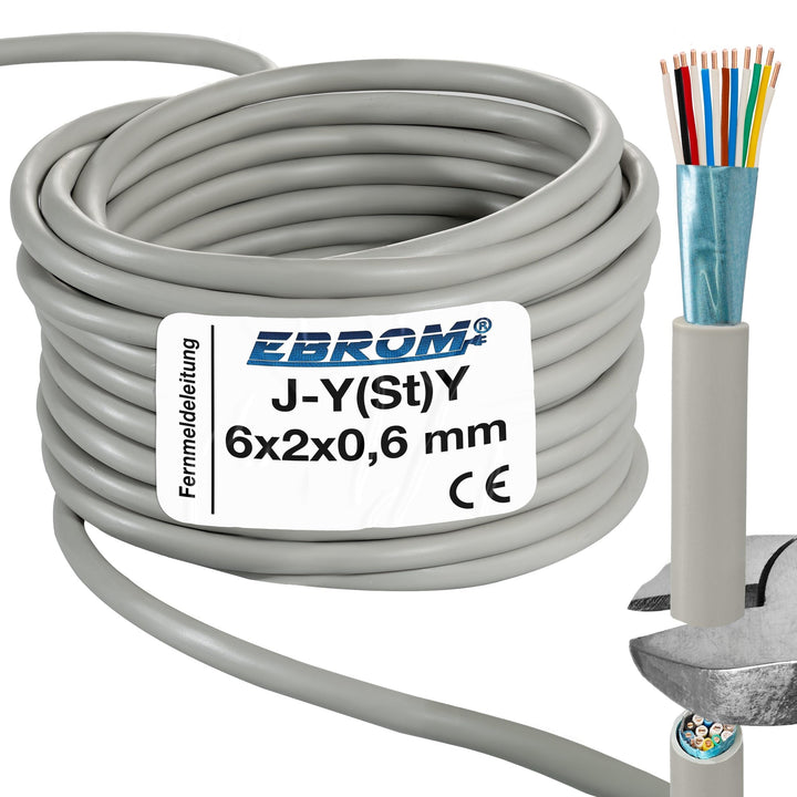 EBROM Fernmeldeleitung Telefonkabel Datenübertragung J-Y(St) Y 6x2x0,6 mm geschirmt - Meterware auf